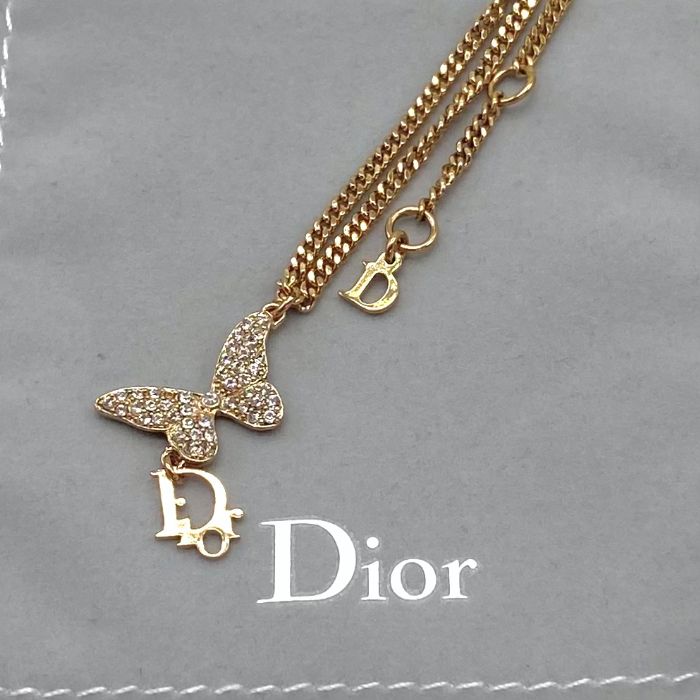 【中古】良品 Christian Dior クリスチャン ディオール パピヨン ビジュー ゴールド ネックレス fY12133A