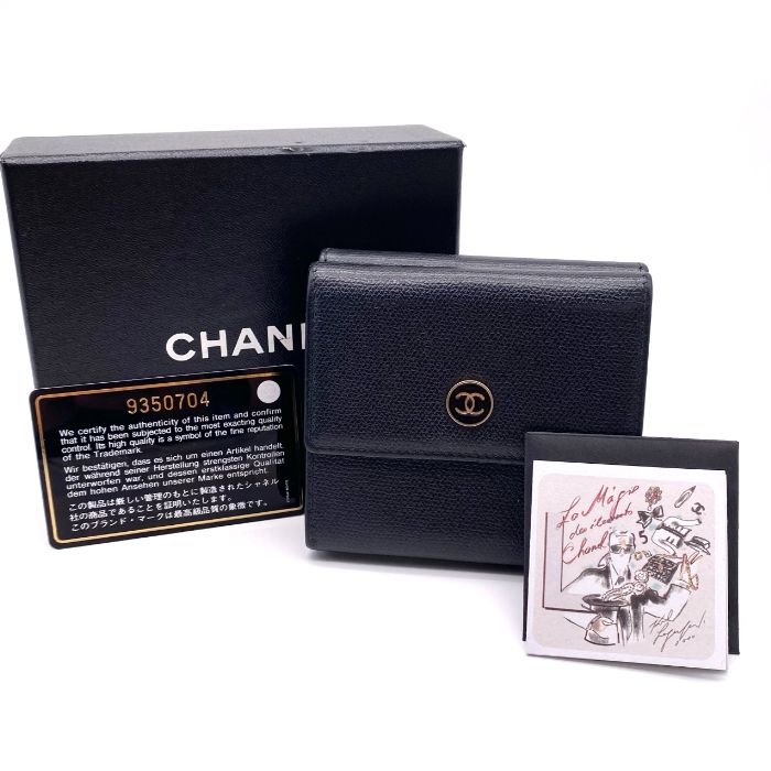 【中古】良品 CHANEL シャネル ココマーク キャビアスキン 三つ折り 財布 fY04100A
