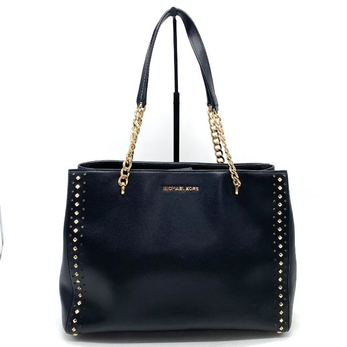 【中古】良品 MICHAELKORS マイケルコース エリス スタッズ レザー チェーン トート バッグ fH0430A