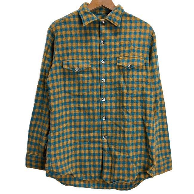 【中古】　McGREGOR　チェックシャツ　60's vintage　長袖　ウールシャツ　トップス　レギュラーカラー　胸ポケット　USA製　古着　1592
