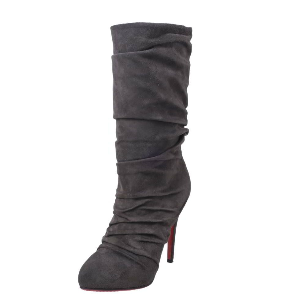 Christian Louboutin Piros 120 スエード ドレープ ヒール ブーツ