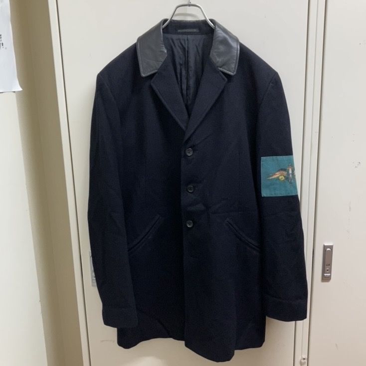 03aw archive YOHJI YAMAMOTO POUR HOMME レザーカラー腕章ジャケット HU-J28-122 サイズ:3 ブラック ヨウジヤマモトプールオム