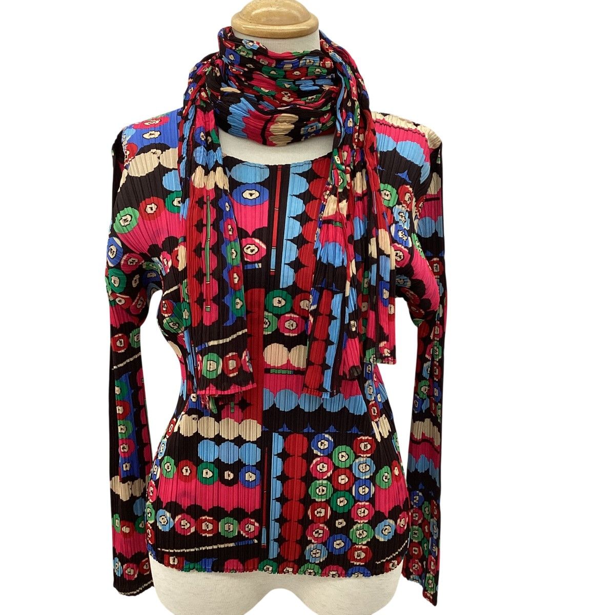 ISSEY MIYAKE イッセイミヤケ PLEATS PLEASE カットソー SIZE 3 ストール付き PP73-JK671 マルチカラー
