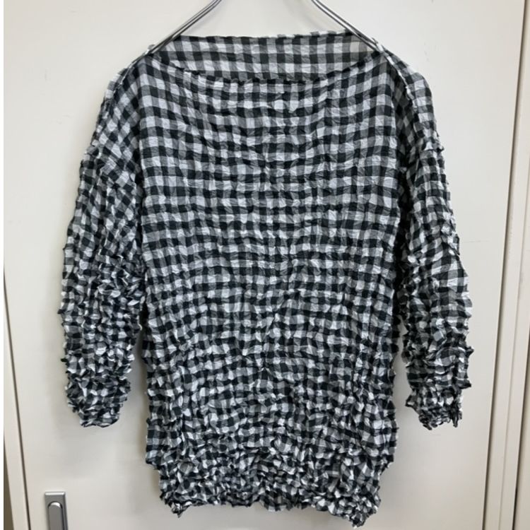 20SS ISSEY MIYAKE me ギンガムチェックプリーツカットソー ブラックx ホウイト MI02FJ642 イッセイ ミヤケ