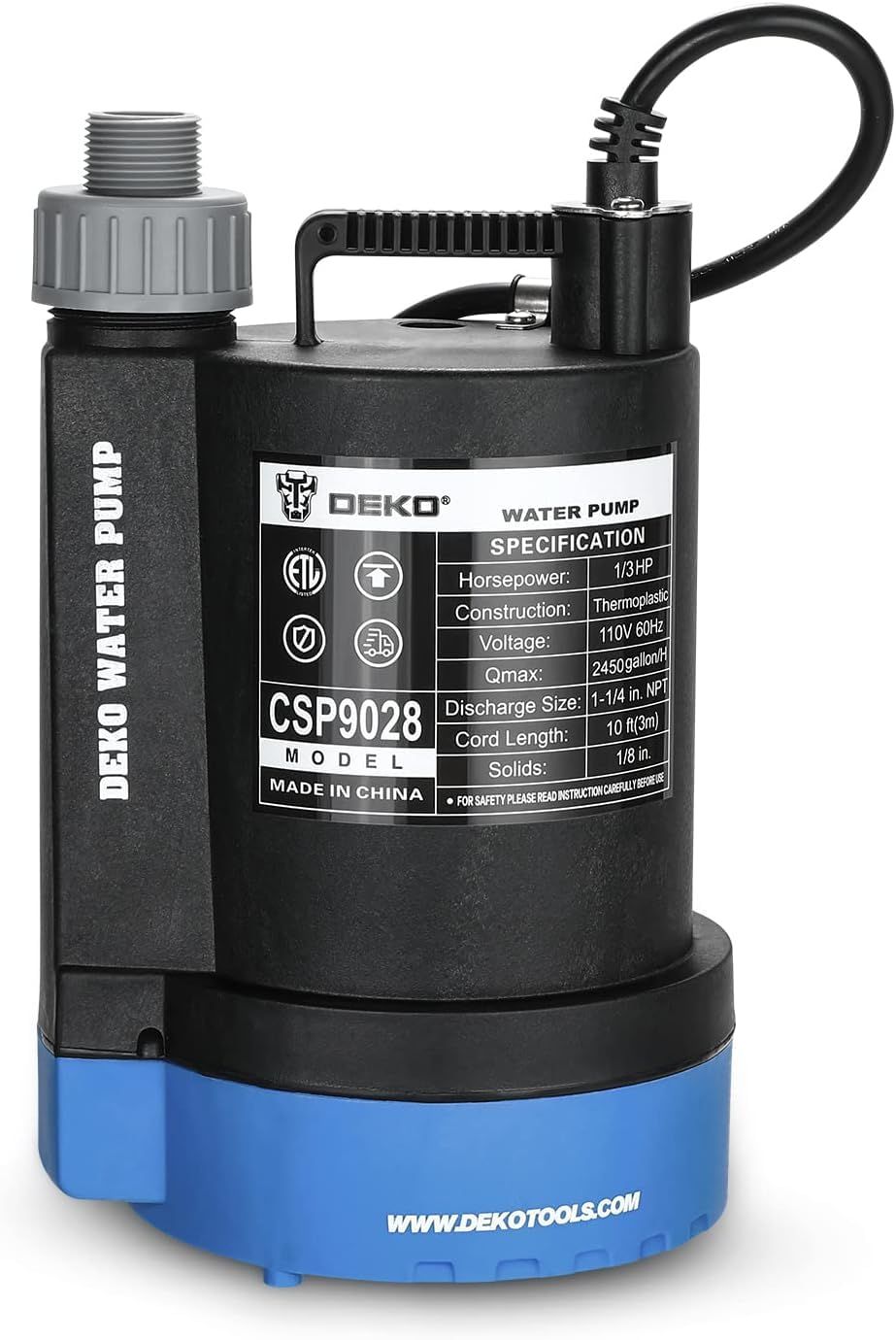 DEKOPRO 250W 水中ポンプ 排水ポンプ 最大吐出量9275L/H 底部入水式 電動ポンプ 最大揚程8.5M 強力 ポンプ 汚水 清水両用 50/60Hz共用 日本語取扱説明書 水耕栽培 水槽ウォーターポンプ 水族館 給水 散水ポンプpms 7,994円