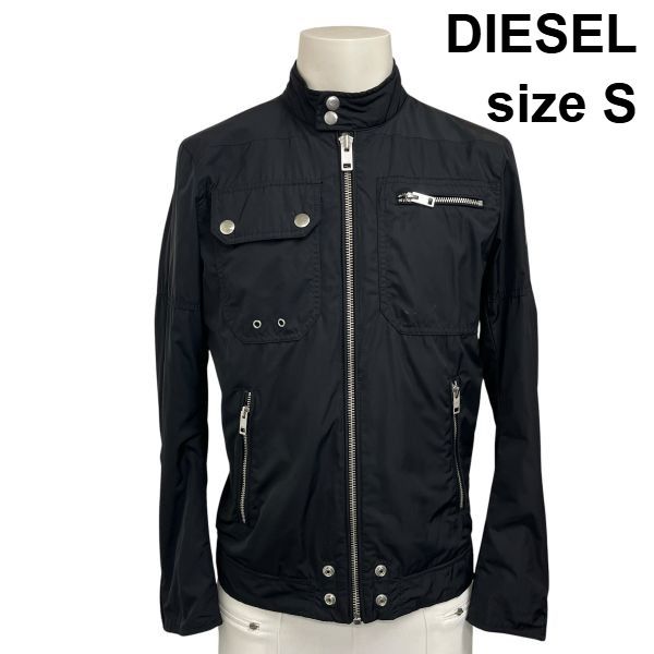 ◆ ディーゼル DIESEL ライダースジャケット 長袖 ハイネック スナップボタン アシンメトリー胸ポケット 黒 S メンズ S6I549