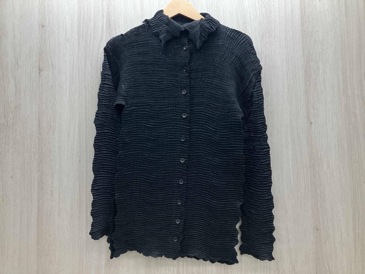ISSEY MIYAKE/イッセイミヤケ IM84-FJ939 プリーツシャツブラウス シフォンシャツ 波プリーツ サイズL ポリエステル ブラック 日本製