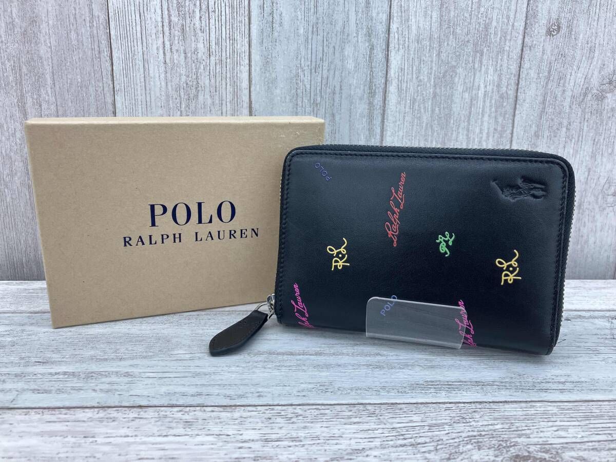 POLO RALPH LAUREN／ポロラルフローレン／二つ折り財布／ブラック／ロゴ総柄