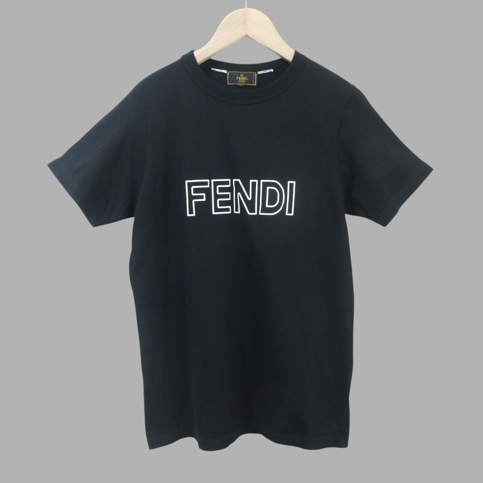 FENDI フェンディ Tシャツ カットソー ロゴプリント クルーネック 半袖 黒 ブラック 約M相当 レディース