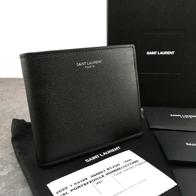 未使用品 Saint Laurent 二つ折り札入れ 396307 ブラック レザー 箱付き 276 32,305円