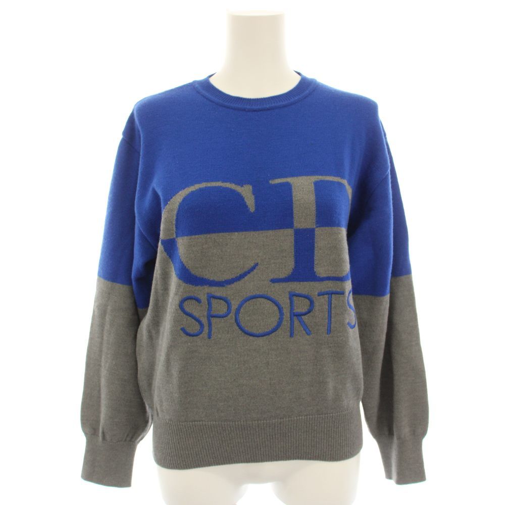 クリスチャンディオール Christian Dior スポーツ SPORTS ニット セーター クルーネック 長袖 ロゴプリント 刺繍 ヴィンテージ M 青 ブルー グレー I5L1202 /YT ■GY62