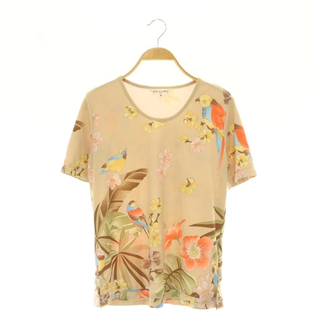 レオナールスポーツ LEONARD SPORT 花柄Tシャツ カットソー 半袖 40 ベージュ マルチカラー /CX ■ECC007