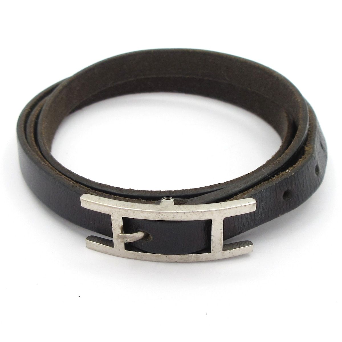 HERMES(エルメス) ブレスレット アピ3 レザー 黒×シルバー 12,384円