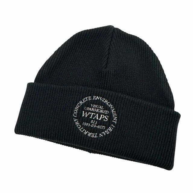 ダブルタップス WTAPS 24AW BEANIE 02 ACRYLIC ロゴ刺繍 ビーニー キャップ ニット帽 242MADT-HT02 黒 ブラック ブランド古着ベクトル 中古▲■260804