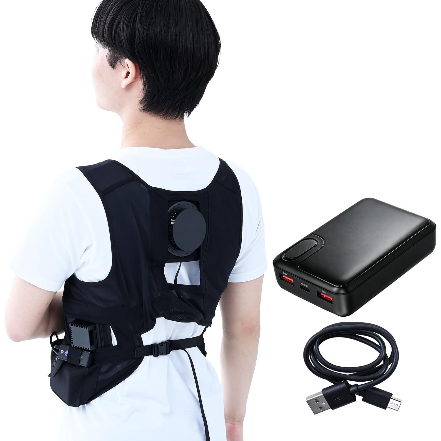 [山善] 冷暖 ペルチェベスト 空調ウェアの中に着て涼しく 10000mAh バッテリー付き 冷暖切り替え可能 大型ペルチェ搭載 ペルチェ位置調節可能 サイズ調節 作業服 ファン付きウェア 熱 [Free Size] [ファンなし/ペルチェ3個(大1・小2)]