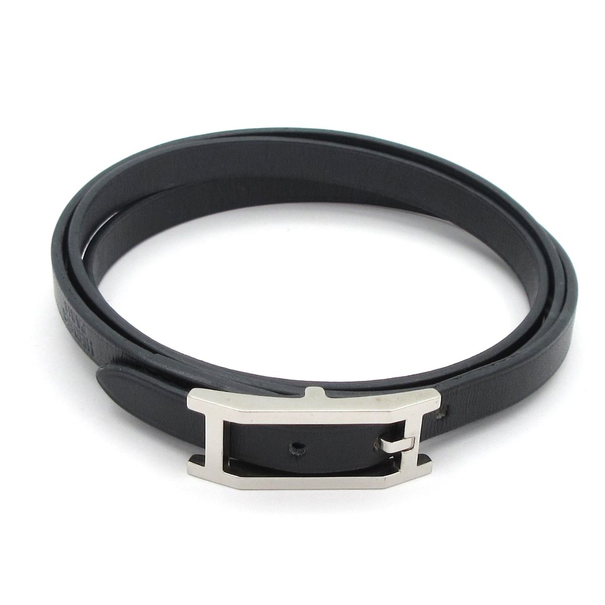 HERMES(エルメス) ブレスレット美品 アピ3タンデム レザー 黒 シルバー金具 10,366円