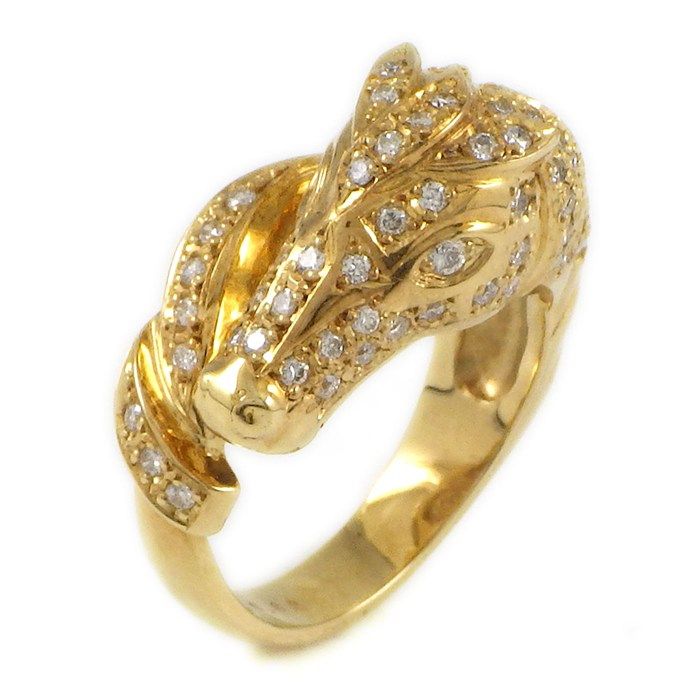 【ダイヤモンド】 リング ホースモチーフ ラウンドブリリアントカット ダイヤモンド 計0.60ct K18YG 12.5号 【中古】