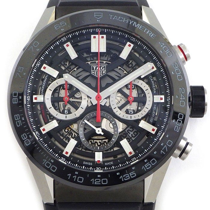 タグ・ホイヤー TAG Heuer 腕時計 カレラ CBG2A10.FT6168 キャリバー ホイヤー02 デイト クロノグラフ タキメーター スモールセコンド ブラック スケルトン文字盤 SS セラミック ラバーベルト 自動巻き 【箱・保付き】 【中古】