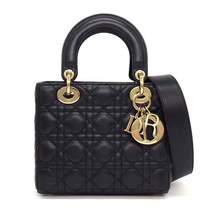 ディオール Dior ハンドバッグ レディディオール My ABCDior スモール M0538ONGE ブラック カナージュラムスキン ゴールド金具 【中古】 246,510円