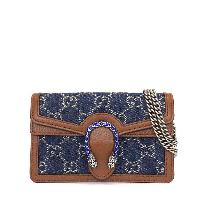 グッチ GUCCI ショルダーバッグ/ハンドバッグ ディオニュソス ミニバッグ 476432 ブルー ブラウン GGデニム レザー シルバー金具 【中古】