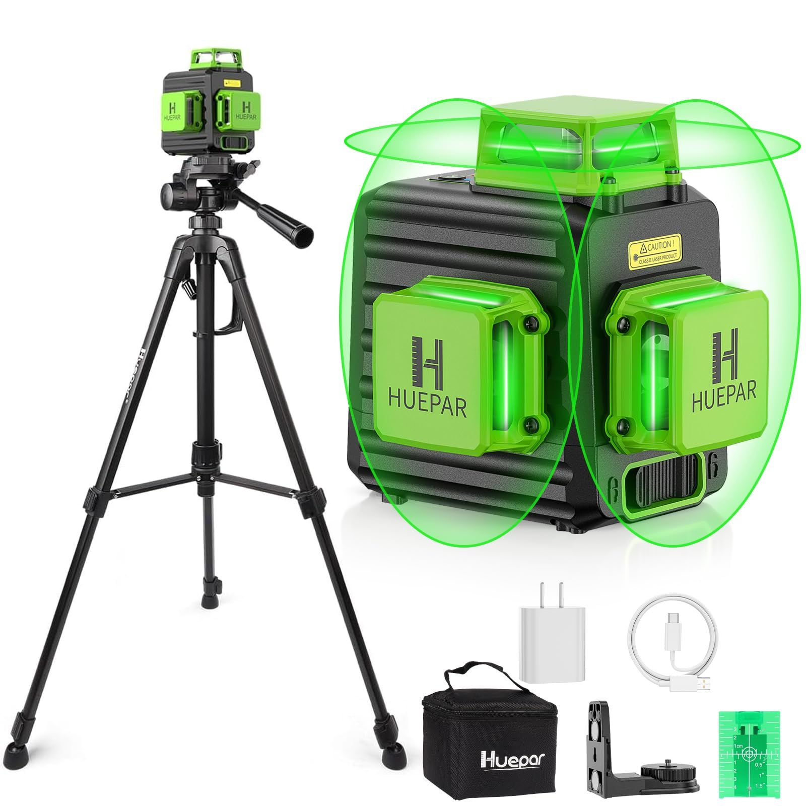 N◆Huepar B03TP 3x360° グリーンレーザー墨出し器 自動補正 受光器対応 クロスライン 1.2mエレベーター三脚+マグネットベース付属 Type-C充電式 2電源方式 連続8時間 IP54防滴防塵 ドイツ製レーザー 高精度± 3f33a6fa