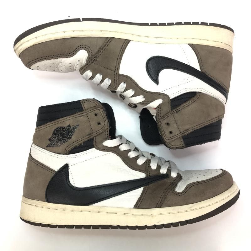 【中古】Travis Scott × Nike Air Jordan 1 Retro High OG TS SP Sail Dark Mocha 25.5cm CD4487-100 ナイキ エアジョーダン[66]