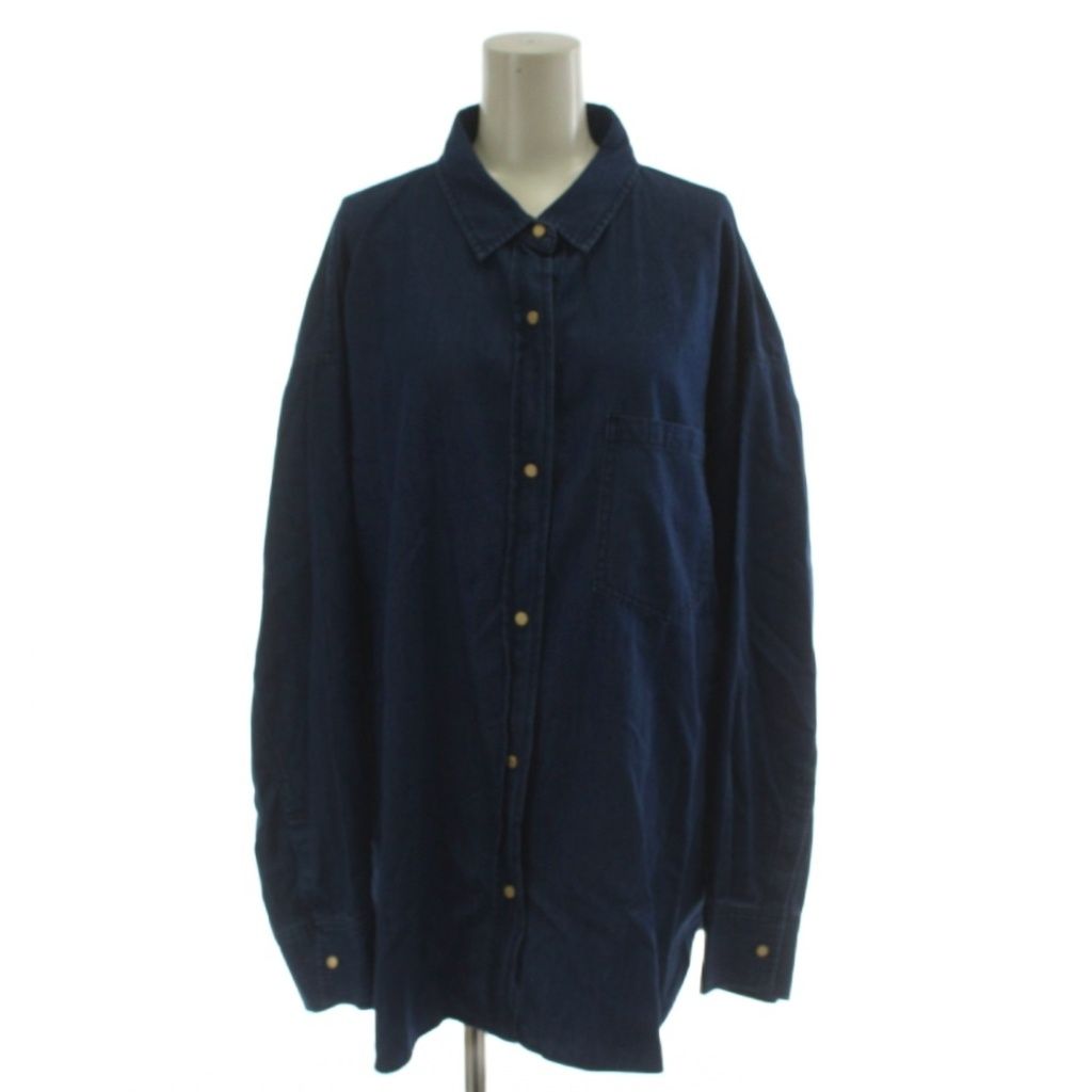 23区 オンワード樫山 DENUM 大きいサイズ 24AW ライトダンガリー 2WAY シャツ ブラウス 長袖 50 紺 ネイビー BLWWCA0311 /GG