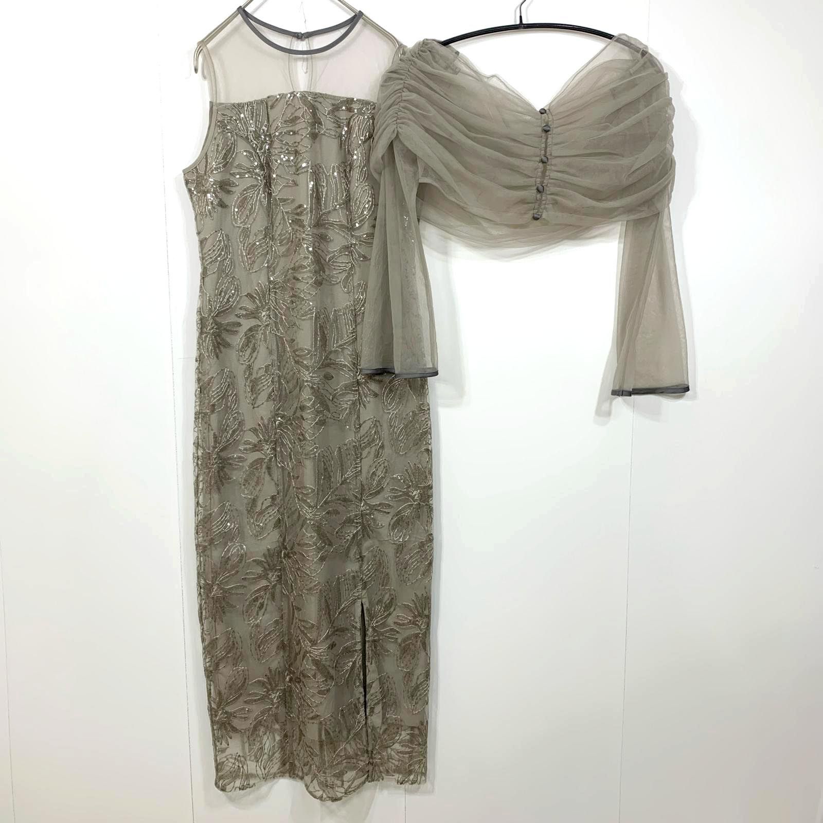 〇 Leja レジャ チュールオフショルダー花柄Iラインワンピース ドレス 結婚式/二次会/パーティー M グレー ■■ レディース