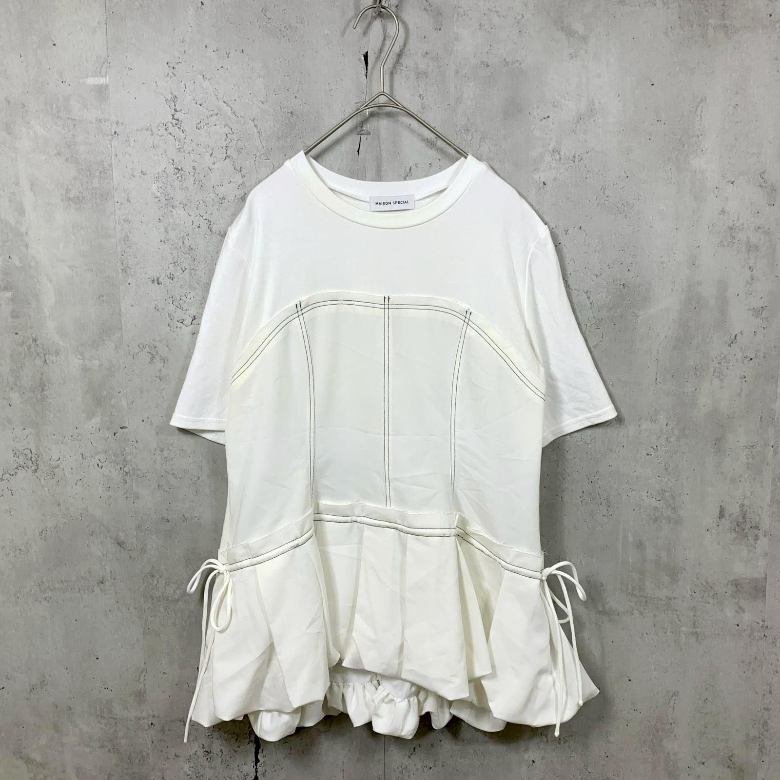 〇 MAISON SPECIAL メゾンスペシャル Docking Balloon Hem T-shirt/ドッキングバルーンヘム Ｔシャツ フリー 白 ■◆ レディース 8,236円