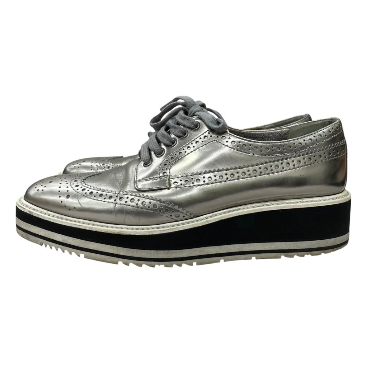 ☆プラダ ウイングチップ スニーカー シルバー メタリック 靴 36 1/2サイズ PRADA