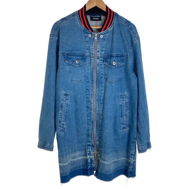 【中古】　DIESEL　ブルゾン　ロング丈　デニムジャケット　フルジップ　無地　古着　/2411