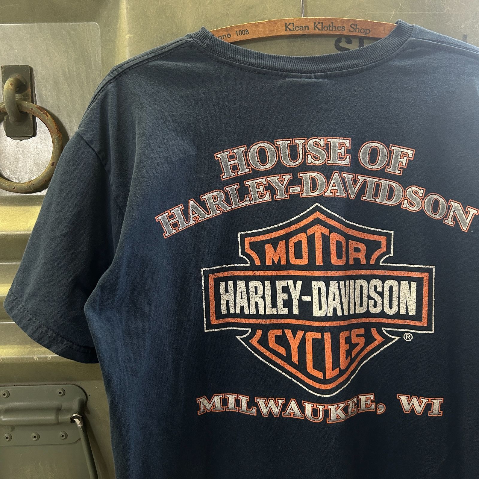 00's【Harley Davidson】ハーレーダビッドソン 両面プリント 紺 半袖 M 5,600円