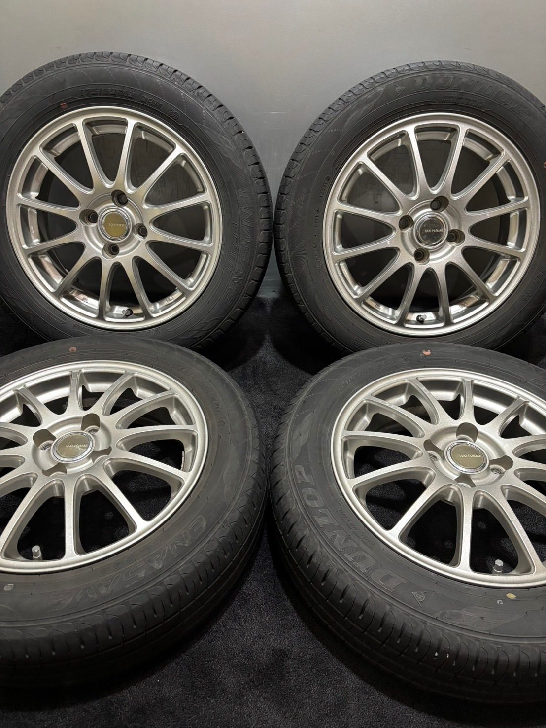 ★175/65R15 DUNLOP/ENASAVE EC204 20年製 ECO FORME 15インチ 5J +39 100 4H 夏タイヤ 4本 アクア ヤリス フィット (南3-M913)