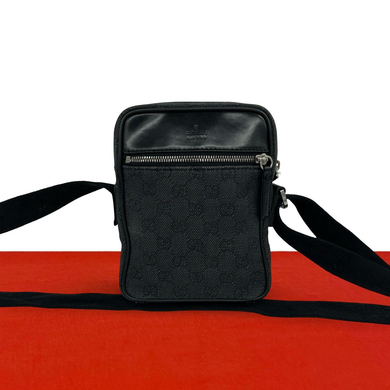 極 美品 GUCCI グッチ GG 柄 キャンバス ロゴ 刻印 レザー 本革 ミニ 