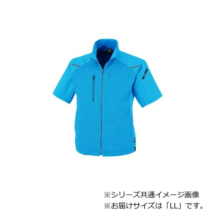 LLは着丈67cmで腰まわりをカバー ジーベック(XEBEC) 1811 カラーストレッチ半袖ブルゾン ブルー LL ポリエステル100%ストレッチ素材