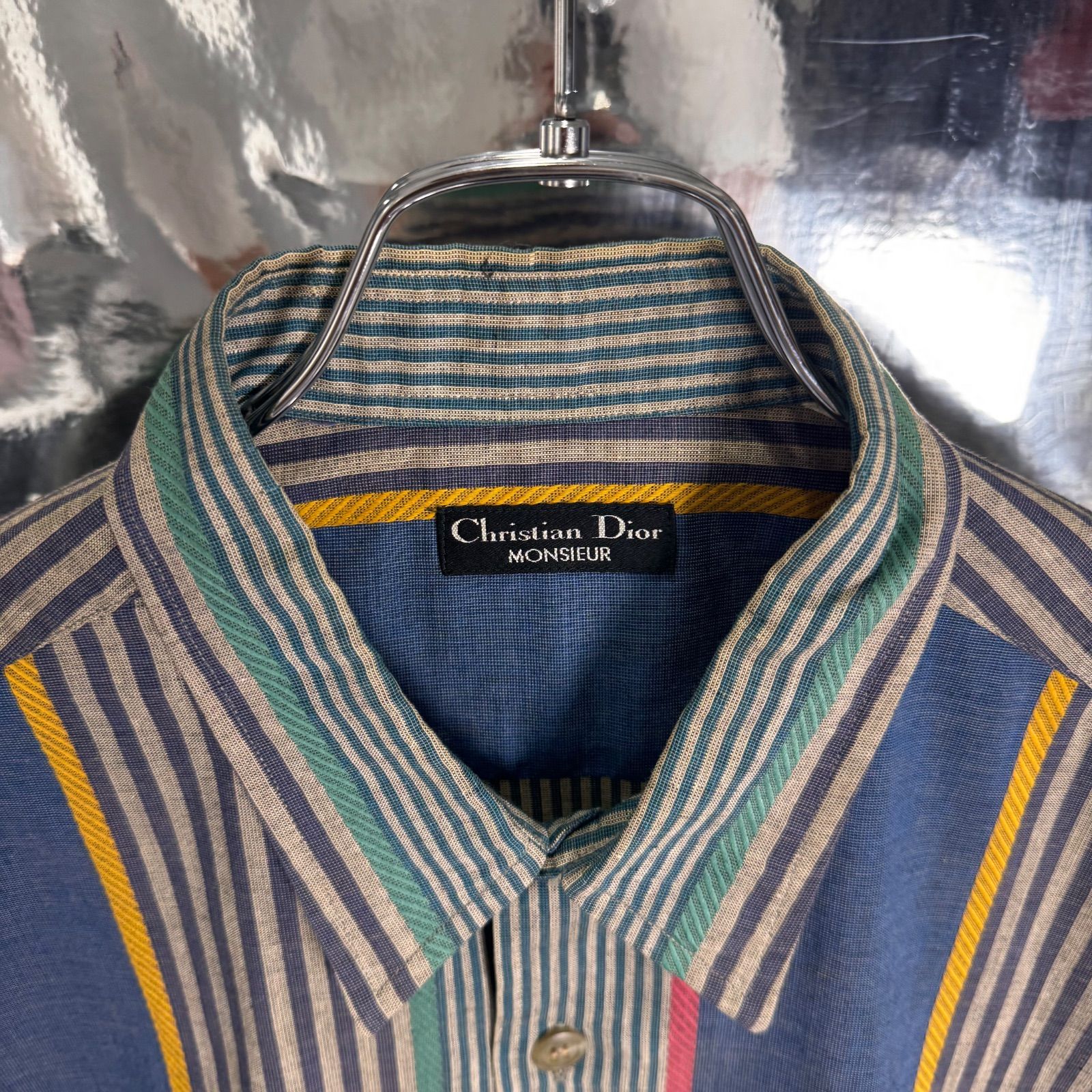 新品　クリスチャンディオール　シルク100シャツ　マルチストライプ◆8415 Christian Dior シャツ ストライプ マルチカラー クリスチャン