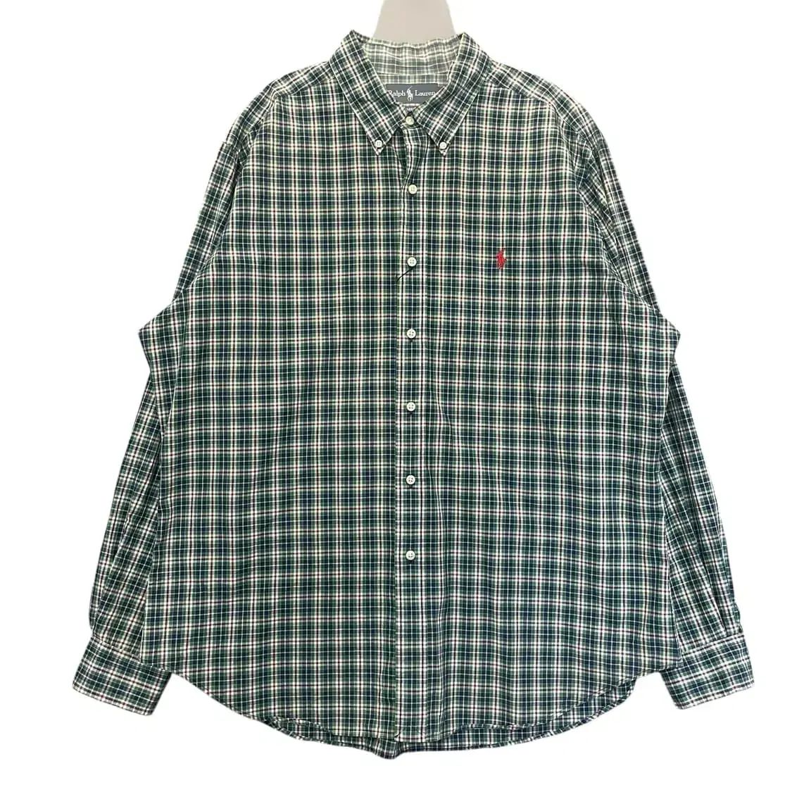 ポロ ラルフローレン グリーンネイビー CHECK クラシックフィット 長袖 シャツ XL