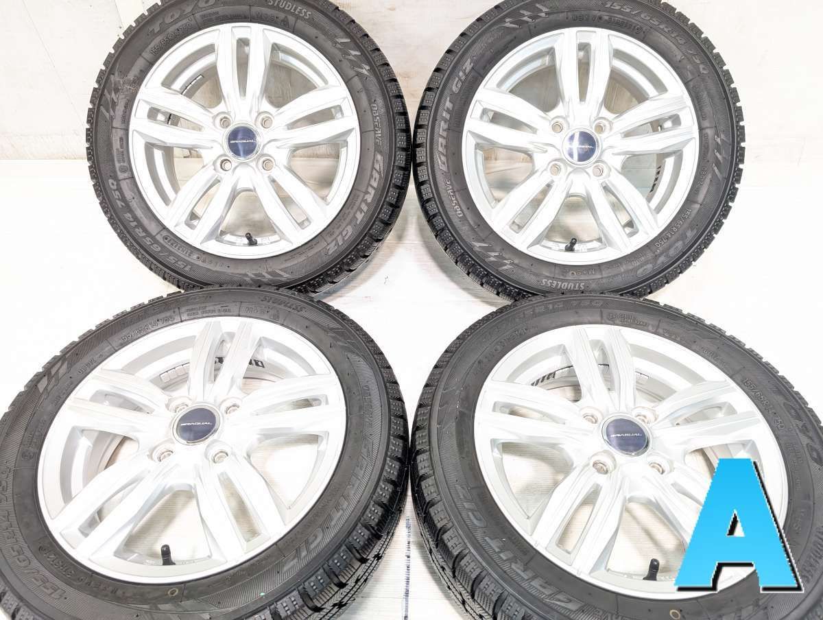 155/65R14 トーヨータイヤ オブザーブ ガリット GIZ 　 GRADUAL 14x4.5 45 100-4穴 中古タイヤ スタッドレスタイヤ ホイールセット 4本セット w14260727916
