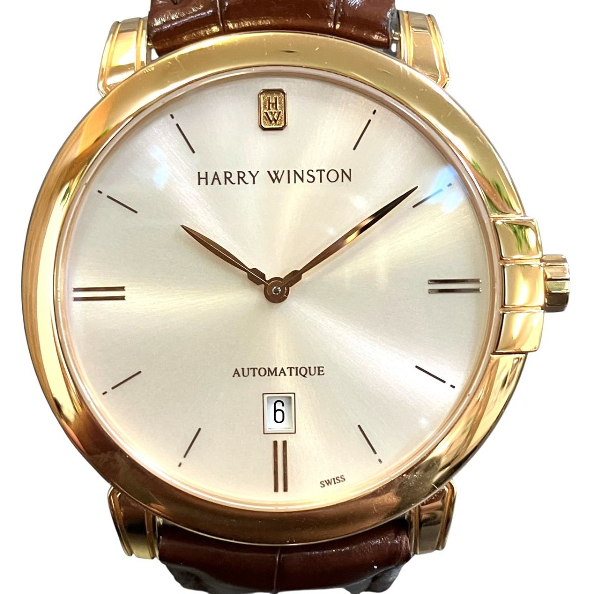ハリーウィンストン HARRY WINSTON ミッドナイト・デイト 腕時計 総重量約79.8g K18 本革 自動巻き シルバー文字盤 450MA42RL.W1 051325 メンズ
