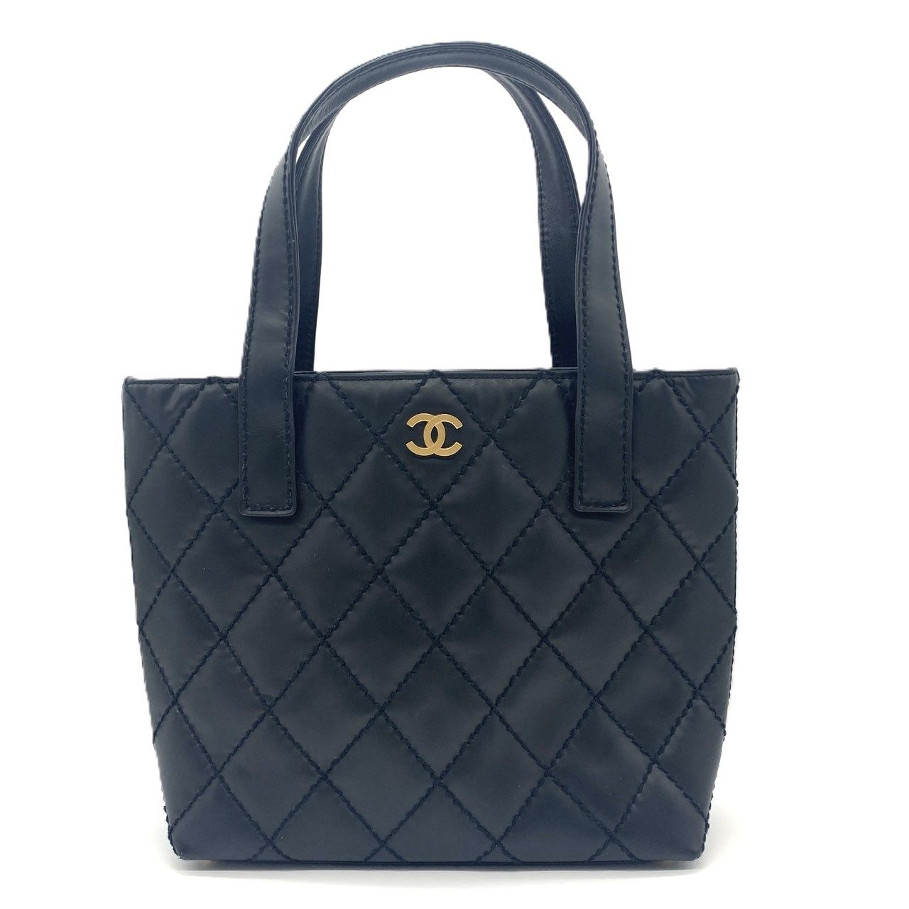 シャネル ワイルドステッチ ココマーク トートバッグ ハンドバッグ レザー ブラック 黒 ゴールド金具 A18126 CHANEL