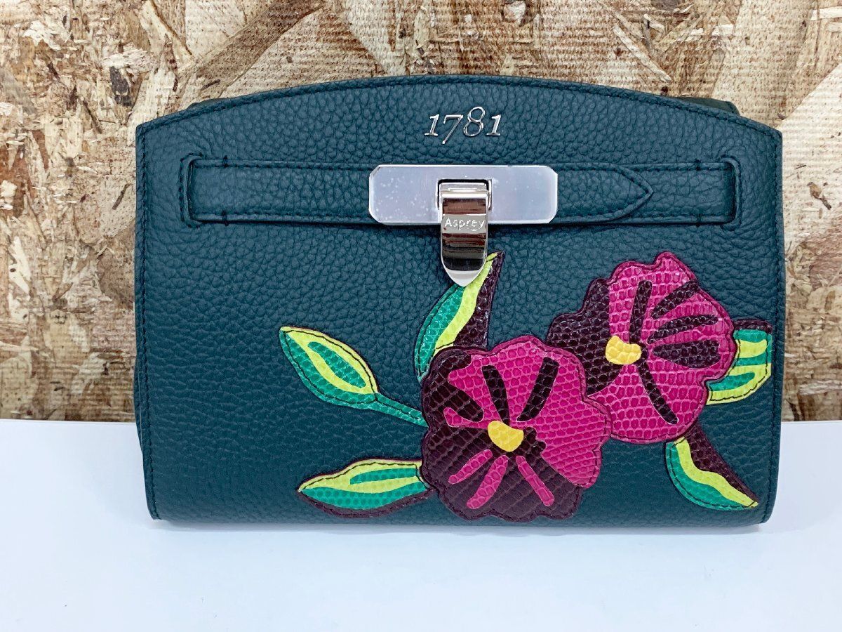 ▼新品 Asprey アスプレイ 1781 フローラル ポシェット ハンドバッグ レザー ハイビスカス クラッチ ショルダー欠品 定価105万(他1543) 138,000円