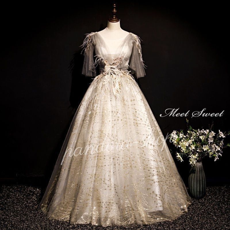 ウェディングドレス ウエディングドレス カラードレス 結婚式 イブニングドレス 二次会ドレス 花嫁 ロングドレス 発表会 カクテルドレス プリンセスラインドレス シャンパン 透かし パーティードレス コンサート 前撮り 後撮り ブライダル