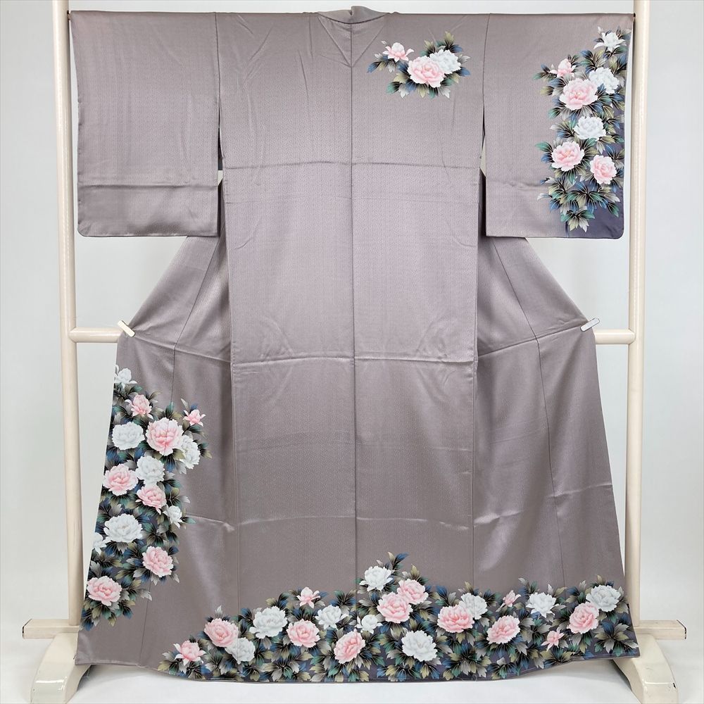 たんす屋 TANSU-YA 着物 訪問着 灰紫 胡桃染 フォーマル セミフォーマル 地紋織り 牡丹 袷 絹 未洗い 【身丈】159cm【裄丈】68cm 7650004389545 28,600円