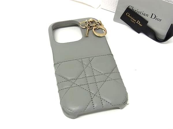 ChristianDior ディオール レディディオール カナージュ レザー iPhone15Pro 対応 アイフォンケース スマホケース グレー系 BQ6218
