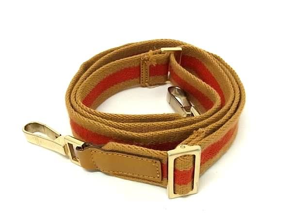 GUCCI グッチ キャンバス バッグ用 ショルダーストラップ 斜め掛け レディース メンズ ブラウン系×オレンジ系 HE1033