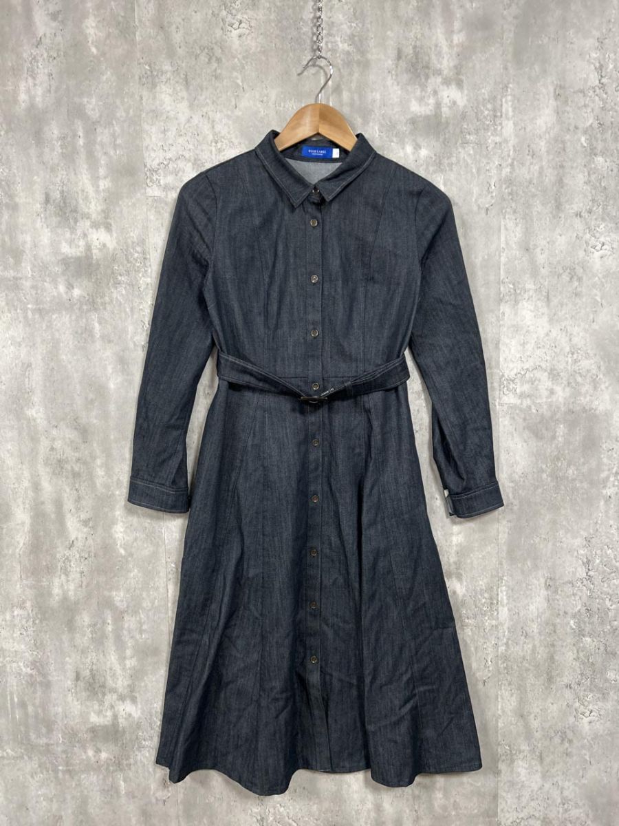BULE LABEL CRESTBRIDGE ブルーレーベル クレストブリッジ スラブシャンブレー デニムドレス 長袖 デニム シャツ ワンピース size36/紺 ■◇◎レディース