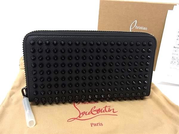 ■新品■未使用■ Christian Louboutin クリスチャンルブタン パネトーネ スパイクスタッズ レザー 長財布 ブラック系 BT6436 65,780円
