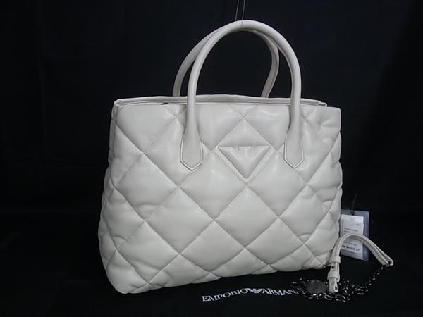 ■極美品■ EMPORIO ARMANI エンポリオアルマーニ レザー トートバッグ ハンドバッグ レディース アイボリー系 FY3309
