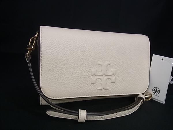 ■新品同様■ TORY BURCH トリーバーチ THEA FLAT WALLET レザー ウォレットバッグ ミニショルダーバッグ ライトベージュ系 FX9855