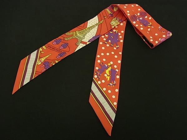 ■新品同様■ HERMES エルメス Les Nouveaux Amoureux de Paris 【新パリの恋人たち】 ツイリー シルク100% レッド系 FY4132